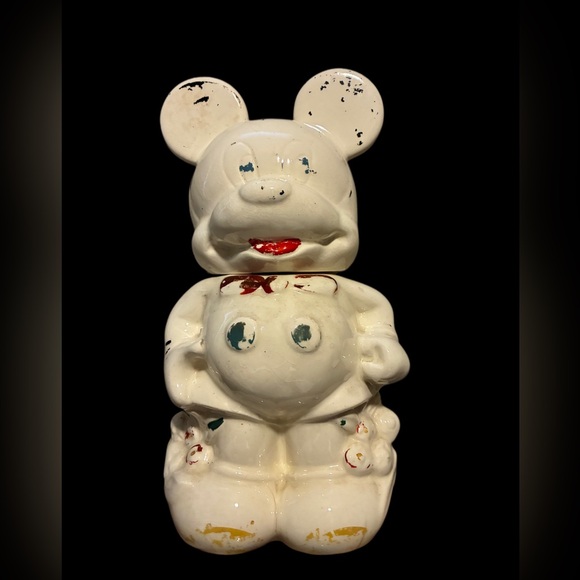 Vintage Mickey Minnie Mouse Ceramic Cookie Jar – Hand-Painted Mid-Century
